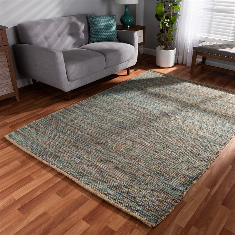 Bowery Hill Modern Blue Handwoven Hemp Blend Area Rug