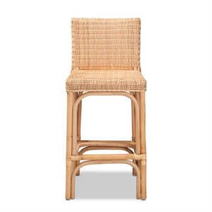 bowery hill wicker / rattan bar stool chair in natural - square seat & footrest