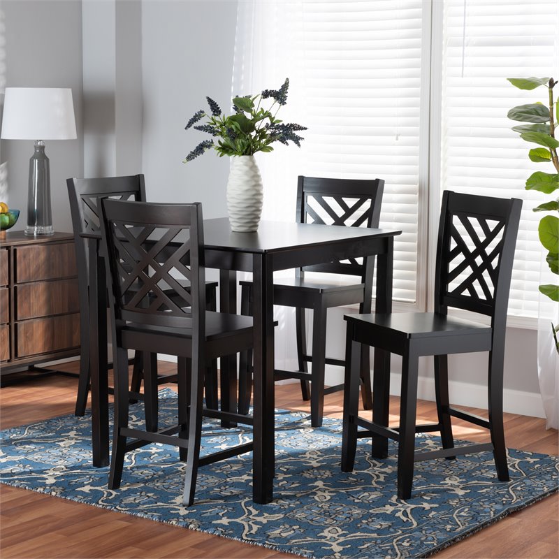 Bowery Hill Dark Brown Finished Wood 5-Piece Pub Set