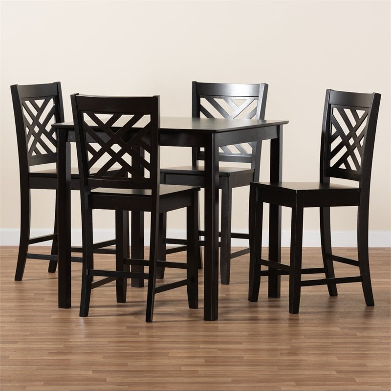 Bowery Hill Dark Brown Finished Wood 5-Piece Pub Set