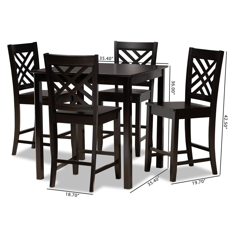 Bowery Hill Dark Brown Finished Wood 5-Piece Pub Set
