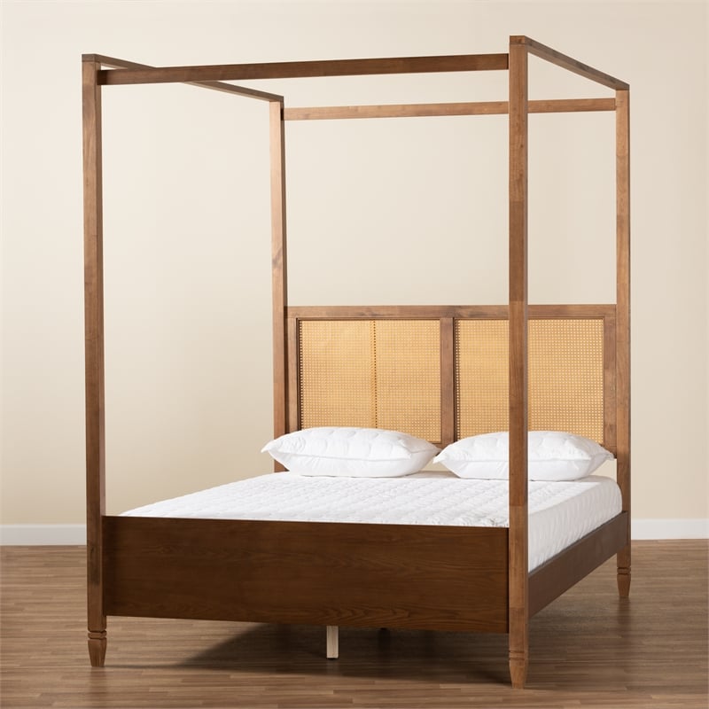 Bowery Hill Brown Finished Wood Queen Size Canopy Bed