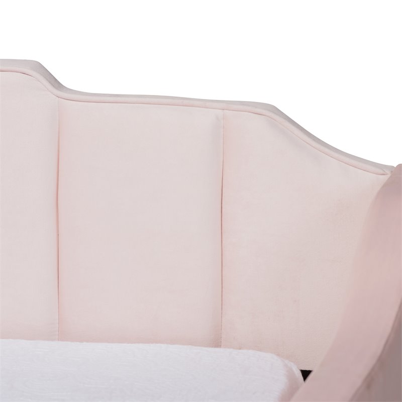 Bowery Hill Contemporary Velvet Twin Size Daybed with Trundle in Pink