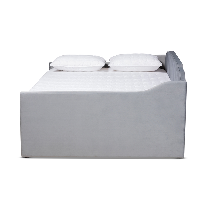Bowery Hill Contemporary Velvet Full Size Daybed with Trundle in Gray