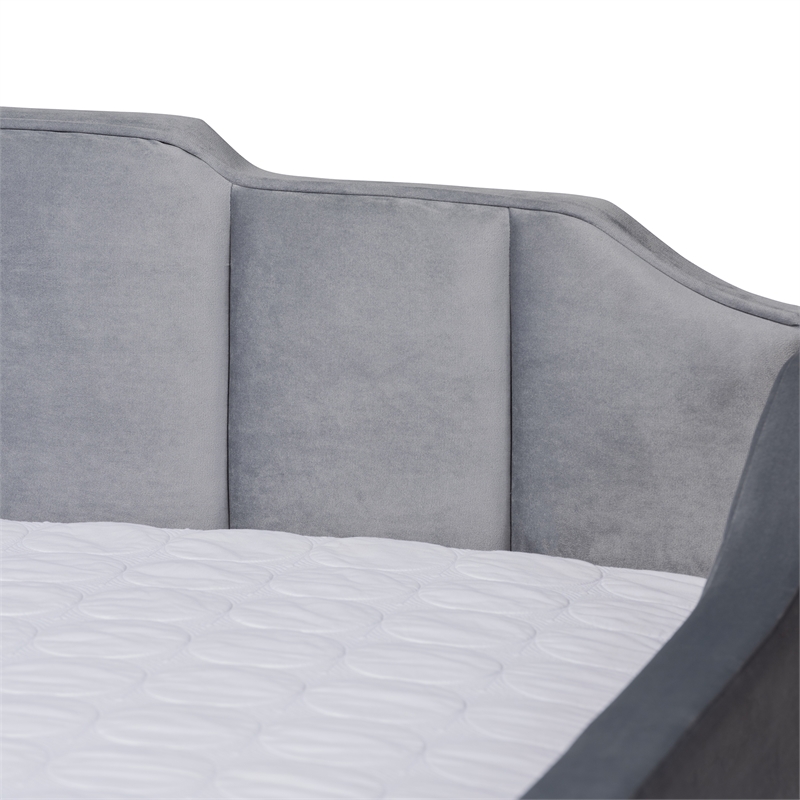 Bowery Hill Contemporary Velvet Full Size Daybed with Trundle in Gray