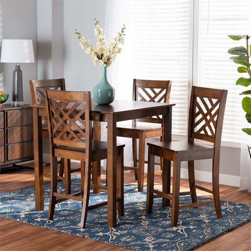 Bowery Hill Walnut Brown Finished Wood 5-Piece Pub Set