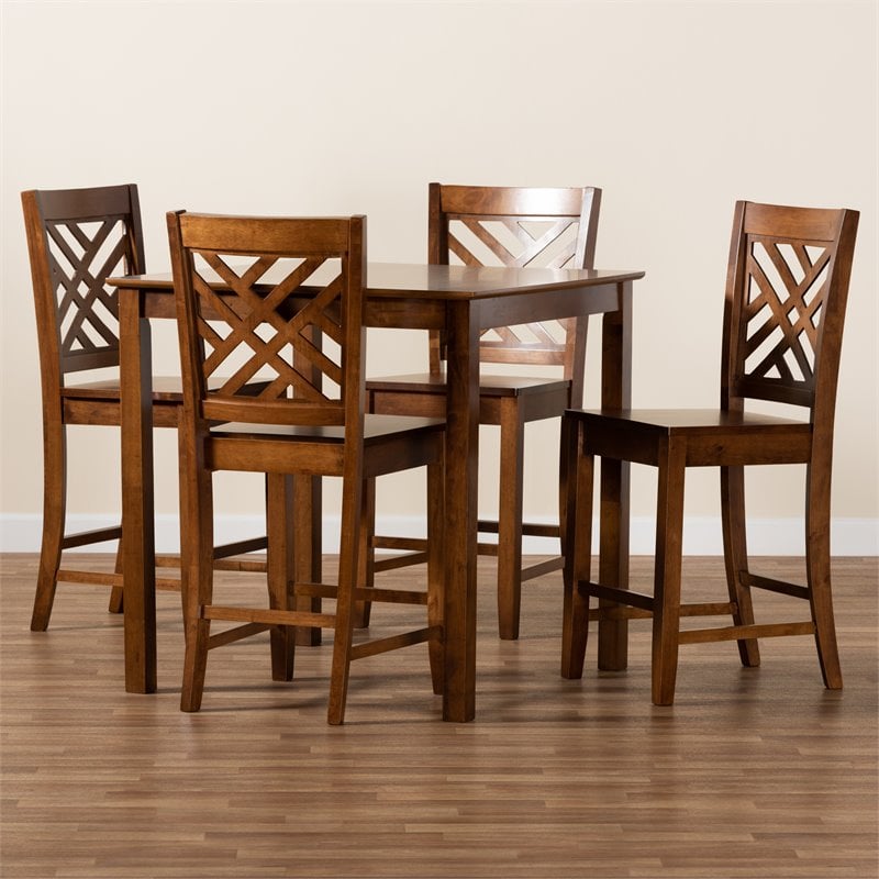 Bowery Hill Walnut Brown Finished Wood 5-Piece Pub Set