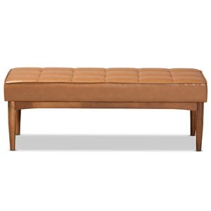 Bowery Hill Tan Walnut Brown Finished Wood Dining Bench