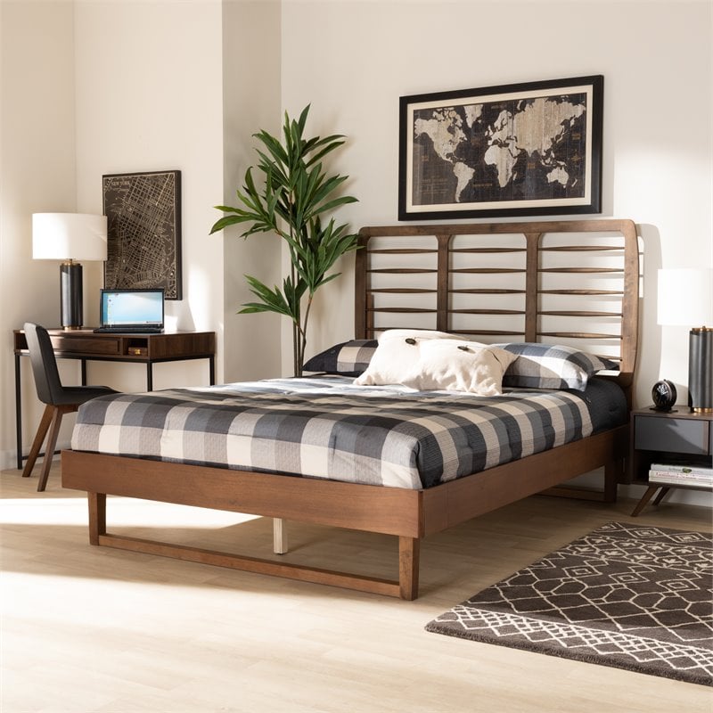 Bowery Hill Brown Finished Wood Queen Size Platform Bed