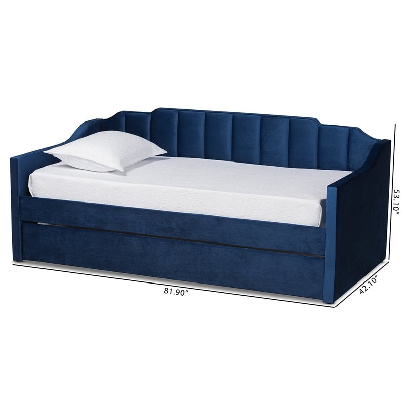 Bowery Hill Navy Blue Velvet Twin Size Daybed with Trundle