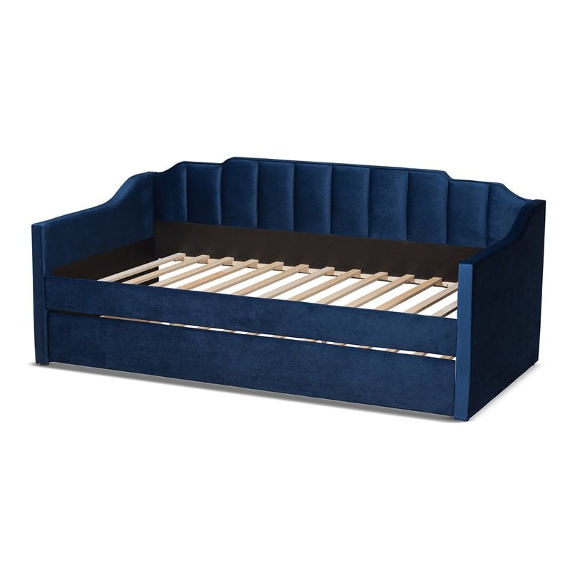 Bowery Hill Navy Blue Velvet Twin Size Daybed with Trundle