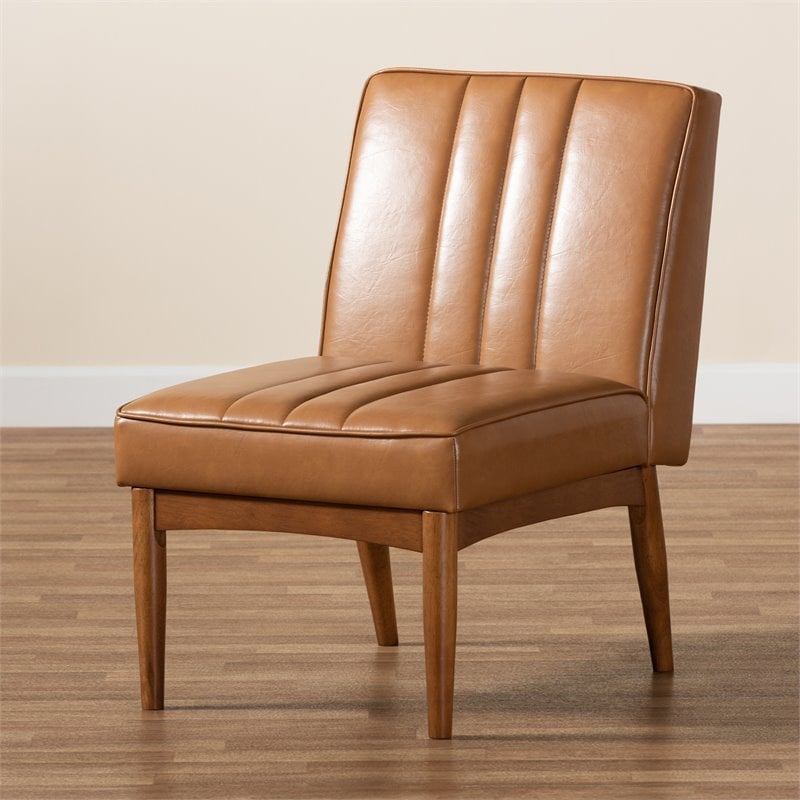 Bowery Hill Mid-Century Tan and Walnut Brown Finished Wood Dining Chair