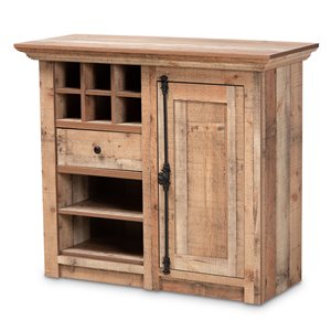 bowery hill oak brown finished wood 1-door sideboard buffet
