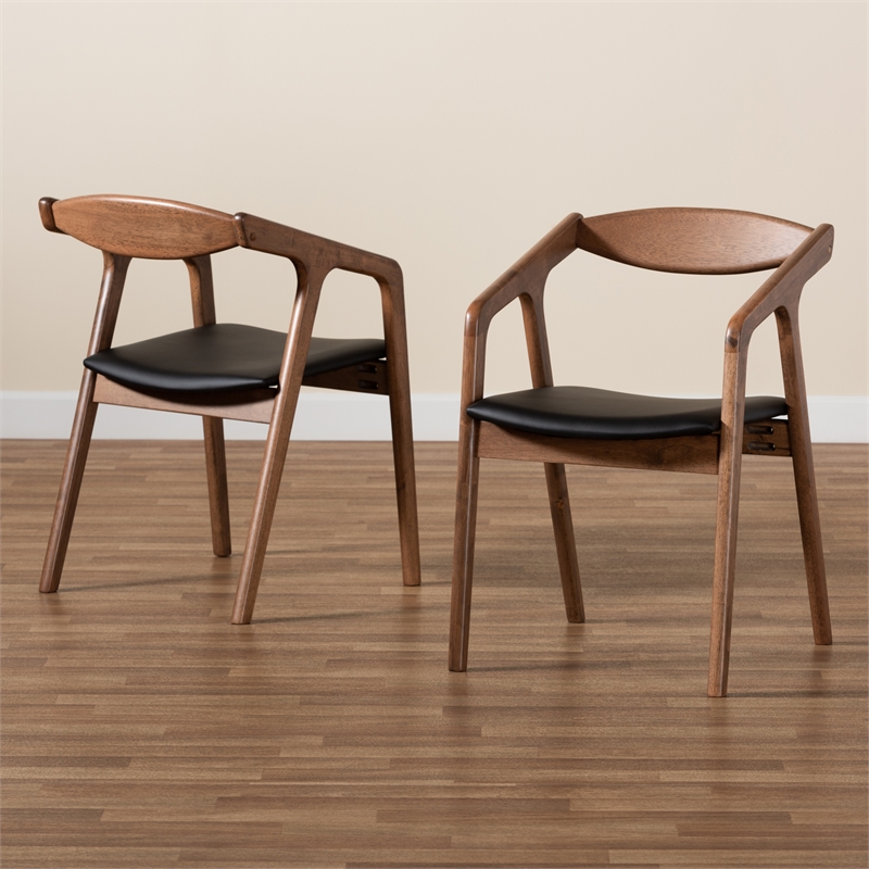 Bowery Hill Black Faux Leather Wood 2-Piece Dining Chair Set