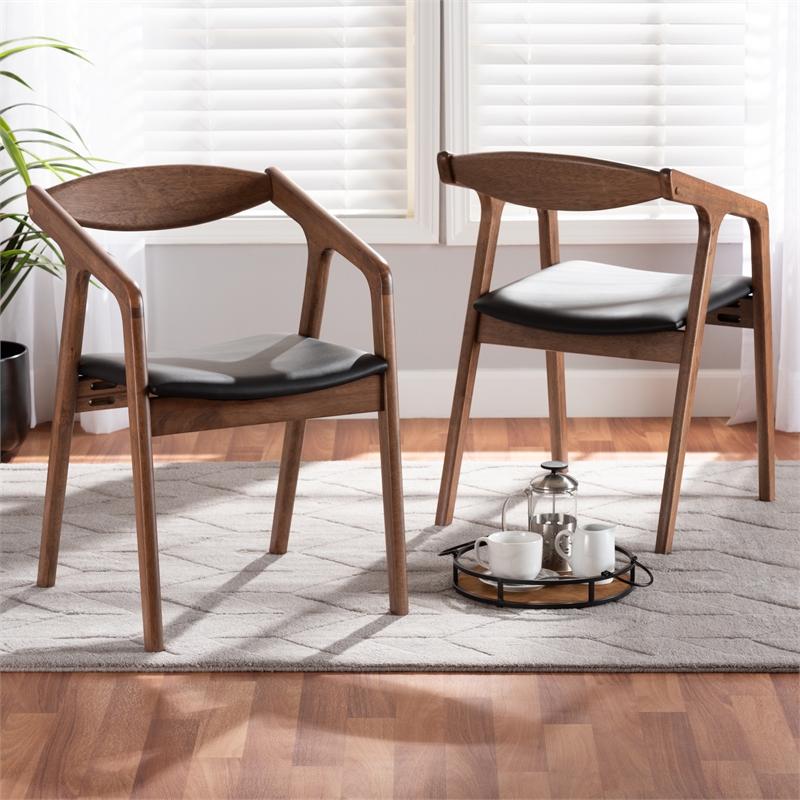 Bowery Hill Black Faux Leather Wood 2-Piece Dining Chair Set
