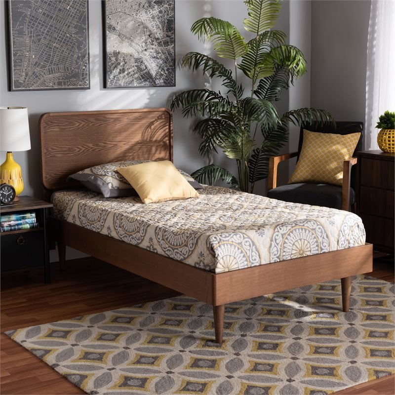 Bowery Hill Walnut Brown Finished Wood Twin Size Platform Bed