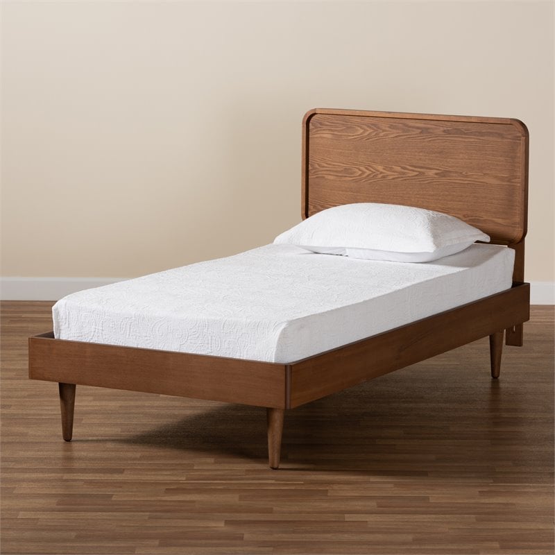 Bowery Hill Walnut Brown Finished Wood Twin Size Platform Bed
