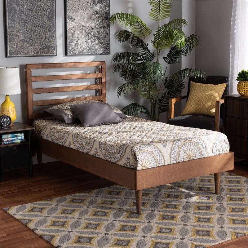 Bowery Hill Walnut Brown Finished Wood Twin Size Platform Bed