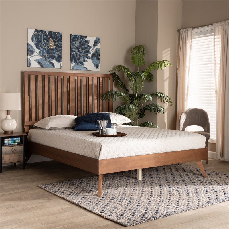 Bowery Hill Walnut Brown Finished Wood Queen Size Platform Bed