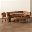 Bowery Hill Faux Leather Tan Dining Nook Set Rectangular Channel Tufted Unassembled