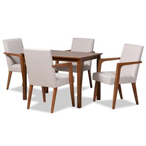 bowery hill beige walnut brown finished wood 5-piece dining set