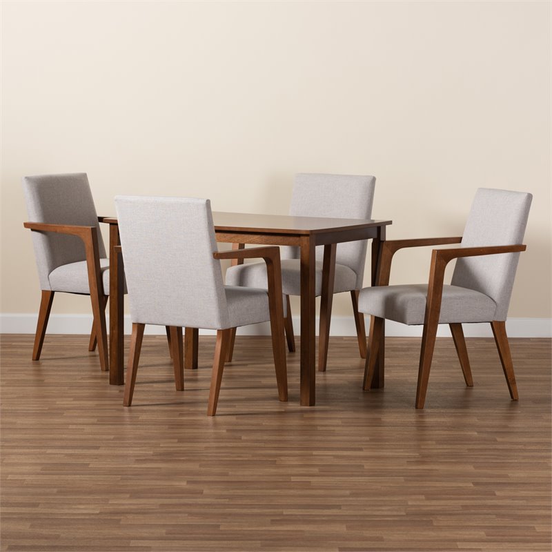 Bowery Hill Beige Walnut Brown Finished Wood 5-Piece Dining Set