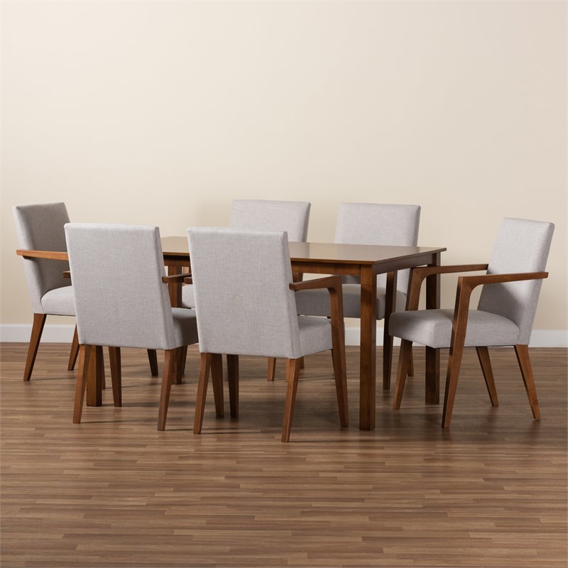 Bowery Hill Beige Walnut Brown Finished Wood 7-Piece Dining Set