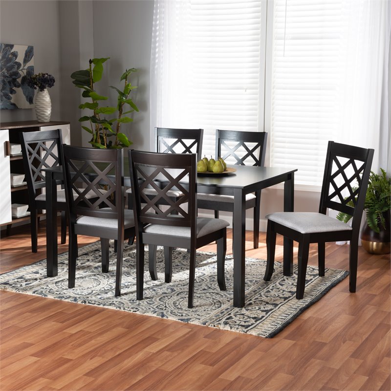Bowery Hill Grey and Dark Brown Finished Wood 7-Piece Dining Set