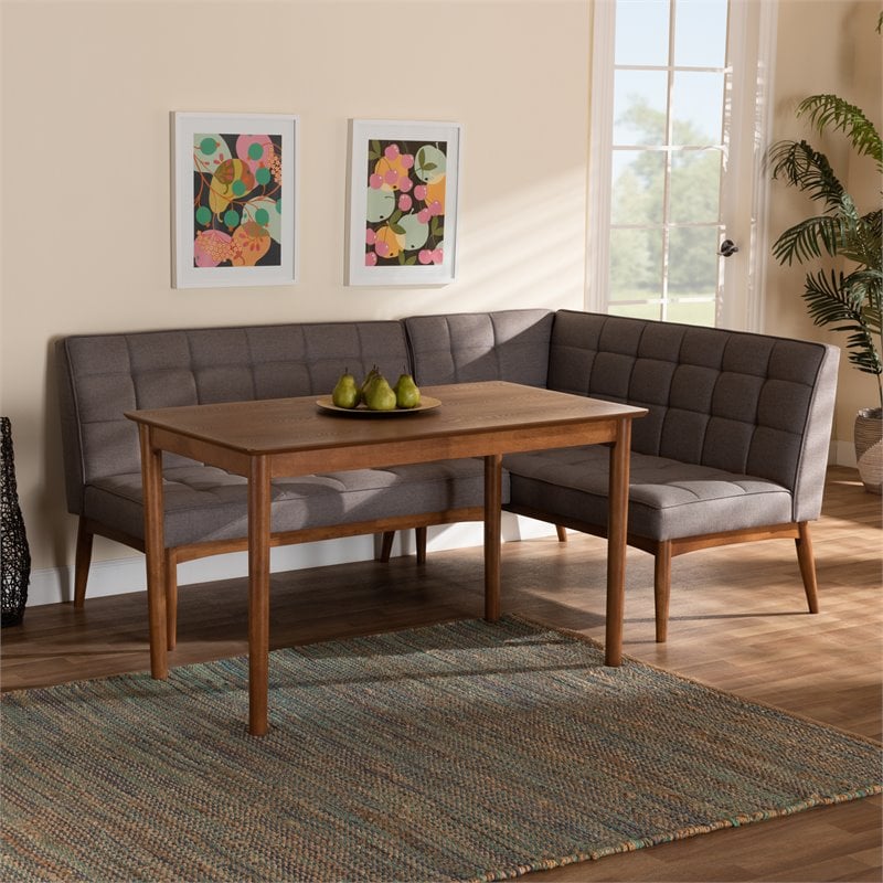 Bowery Hill Grey and Brown Finished Wood 3-Piece Dining Nook Set