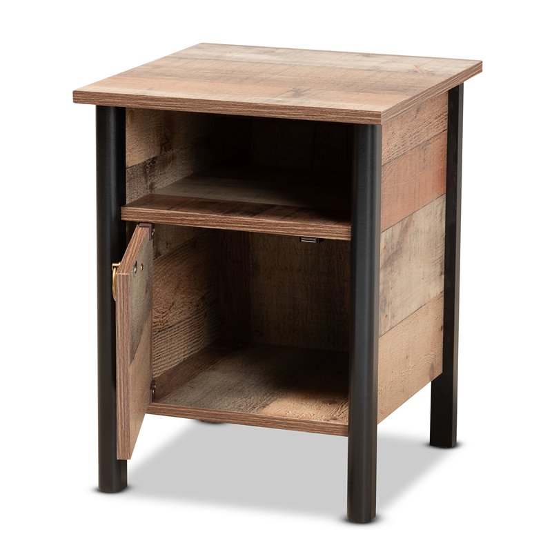 Bowery Hill Two-Tone Oak Brown and Black Finished Wood Nightstand