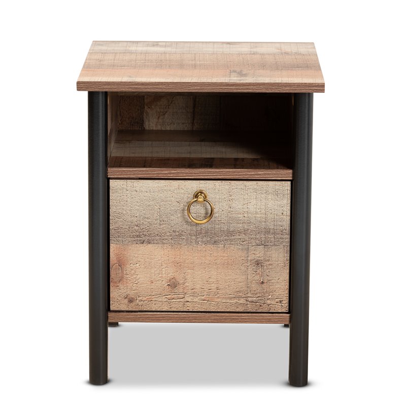 Bowery Hill Two-Tone Oak Brown and Black Finished Wood Nightstand