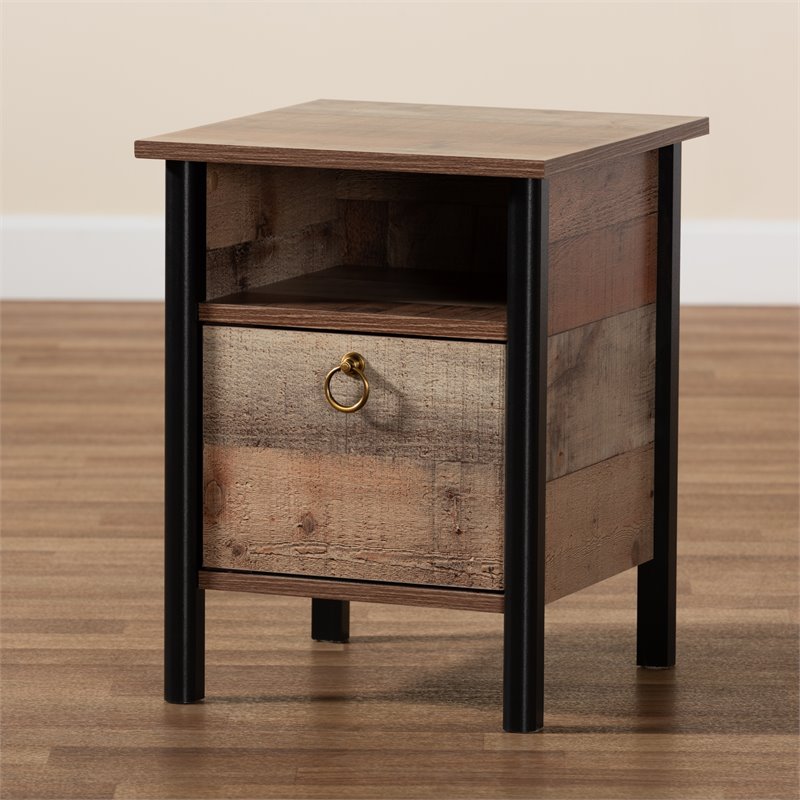 Bowery Hill Two-Tone Oak Brown and Black Finished Wood Nightstand