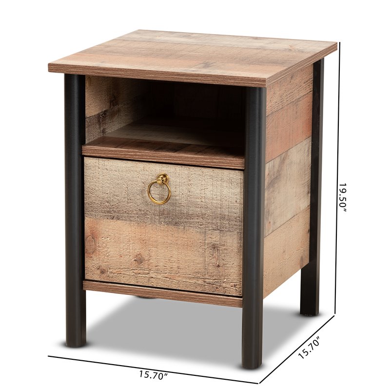 Bowery Hill Two-Tone Oak Brown and Black Finished Wood Nightstand