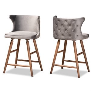 Bowery Hill Contemporary Grey and Walnut Brown Finished Wood 2-Piece Stool Set