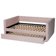 Bowery Hill Pink Velvet Upholstered Full Size Daybed with Trundle