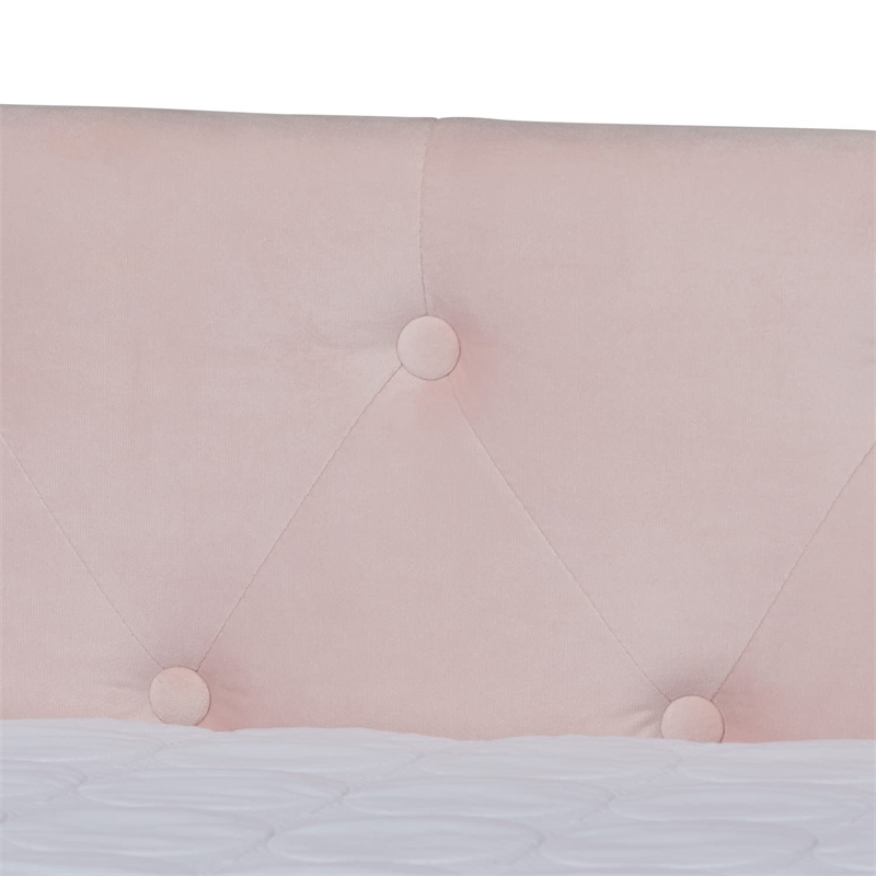Bowery Hill Pink Velvet Upholstered Full Size Daybed with Trundle