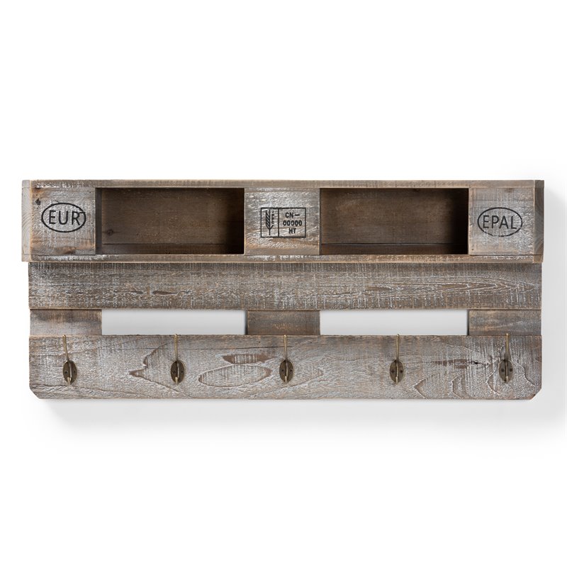 Bowery Hill Modern Grey Oak Finished Wood Mounted Coat Rack with Shelves