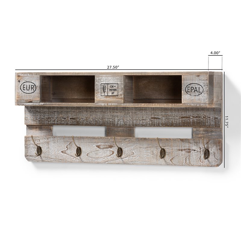 Bowery Hill Modern Grey Oak Finished Wood Mounted Coat Rack with Shelves