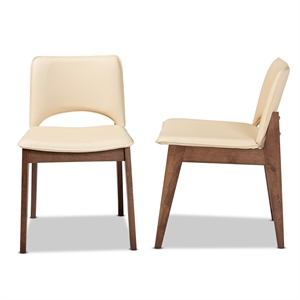 Bowery Hill Beige Faux Leather and Brown Finished Dining Chair Set