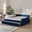 Bowery Hill Contemporary Velvet Upholstered Queen Size Daybed w/ Trundle in Blue