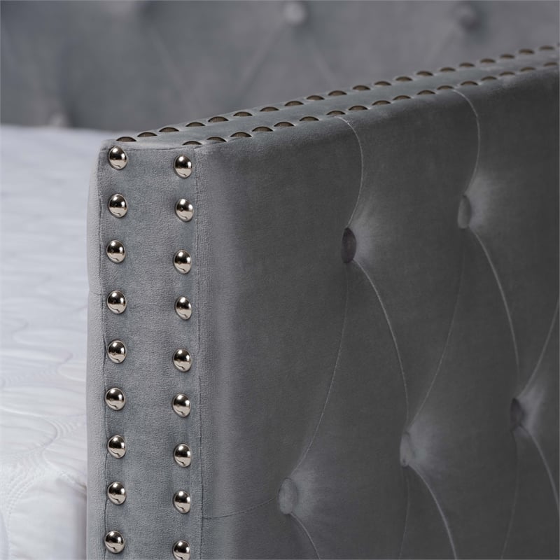 Bowery Hill Grey Velvet Upholstered Queen Size Daybed with Trundle