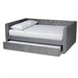 Bowery Hill Grey Velvet Upholstered Queen Size Daybed with Trundle