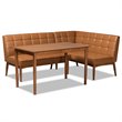 Bowery Hill Faux Leather Tan Walnut Brown Dining Nook Set Rectangular Biscuit Tufted 47.25