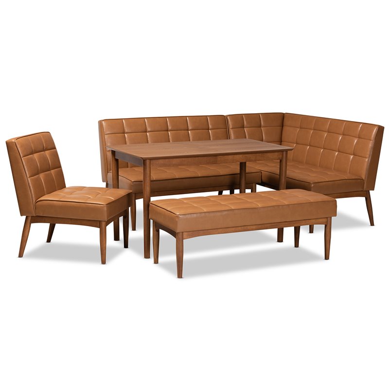 Bowery Hill Tan Walnut Brown Finished Wood 5-Piece Dining Nook Set