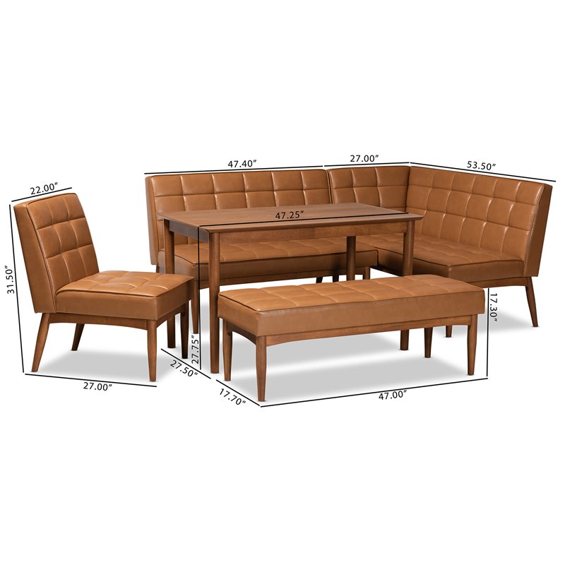 Bowery Hill Tan Walnut Brown Finished Wood 5-Piece Dining Nook Set