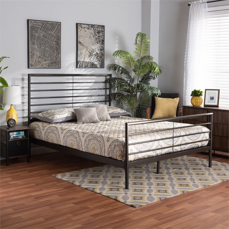 Bowery Hill Industrial Black Finished Metal Full Size Platform Bed