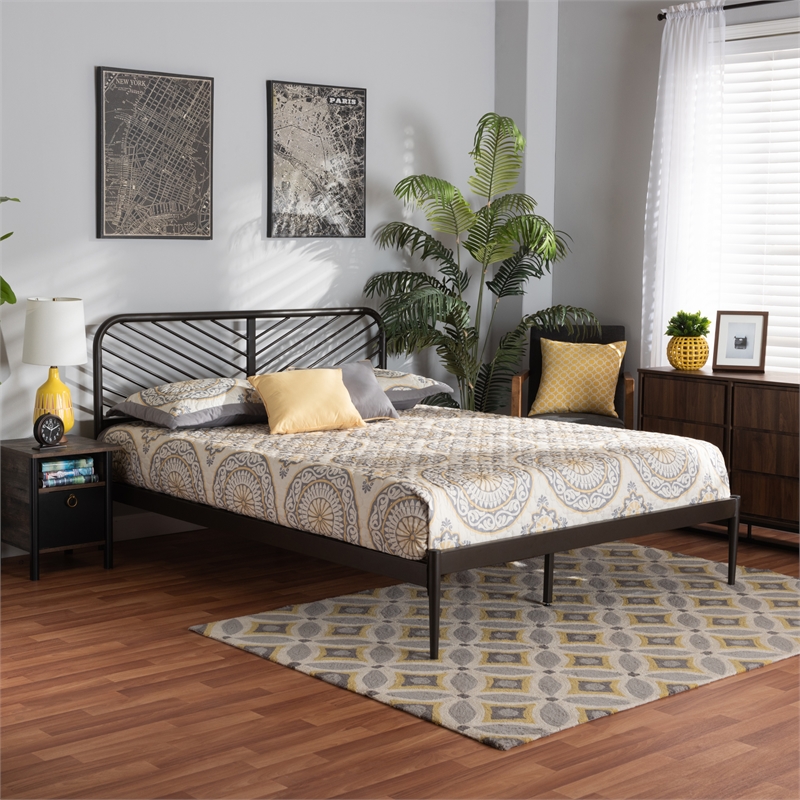 Bowery Hill Industrial Black Finished Metal Queen Size Platform Bed