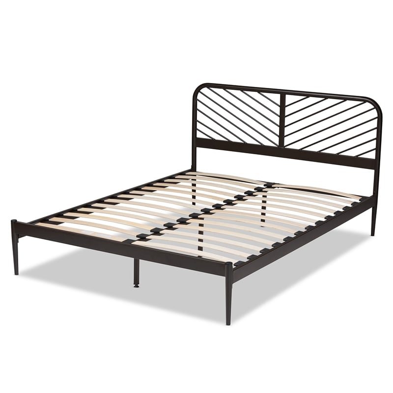 Bowery Hill Industrial Black Finished Metal Queen Size Platform Bed