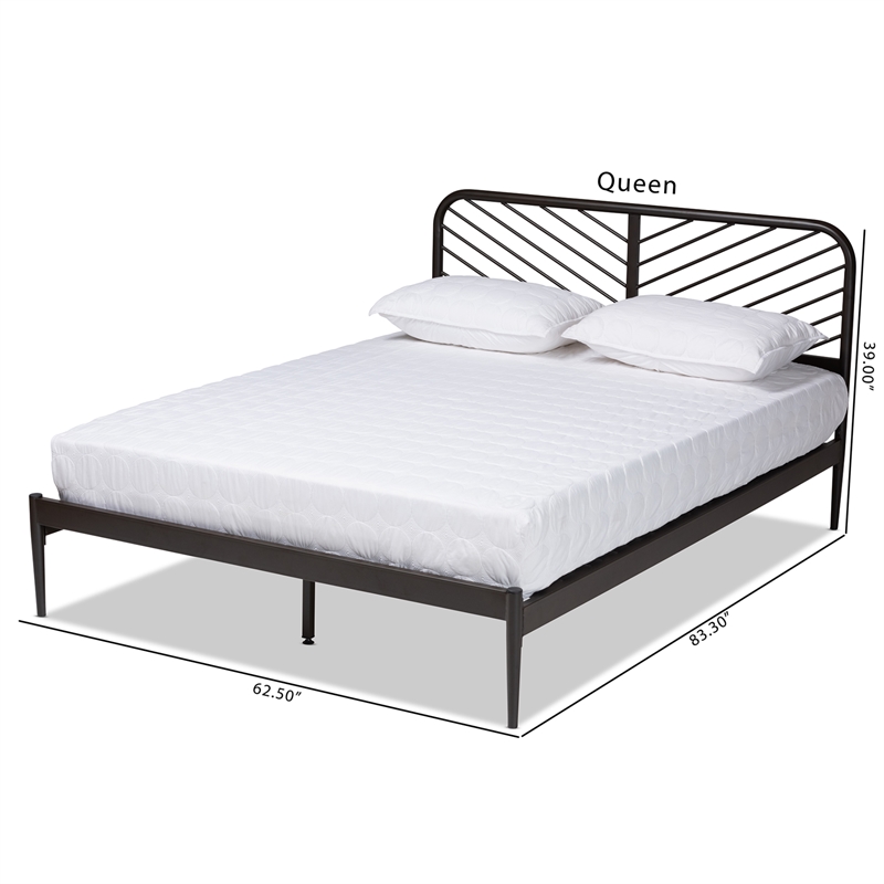 Bowery Hill Industrial Black Finished Metal Queen Size Platform Bed