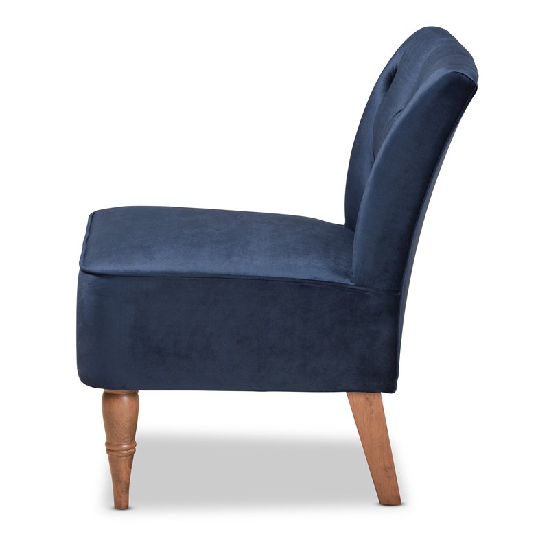 Bowery Hill Contemporary Blue Velvet and Walnut Brown Finished Wood Accent Chair